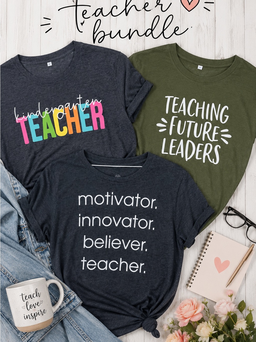 🍎 3 Teacher Graphic T-Shirt Bundle Size Large – 3 Tees Kindergarten Classroom
